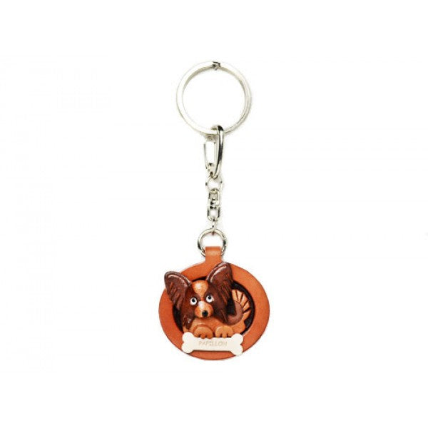 Papillon Leather Dog plate Keychain