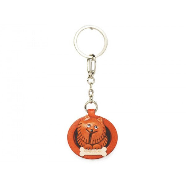 Pomeranian Leather Dog plate Keychain