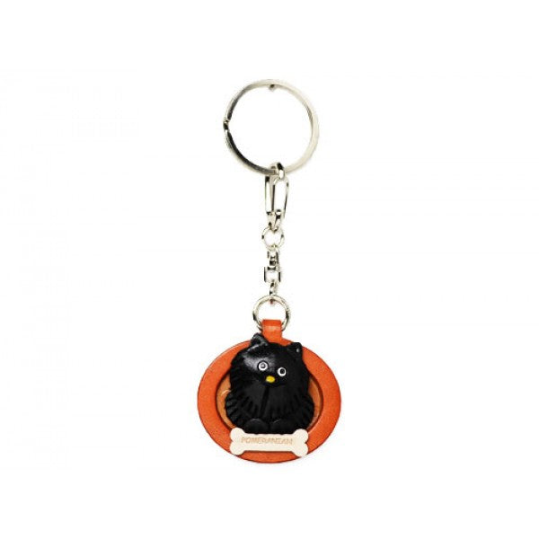 Pomeranian Black Leather Dog plate Keychain