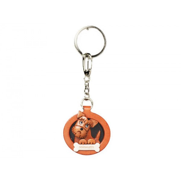 Schnauzer Leather Dog plate Keychain