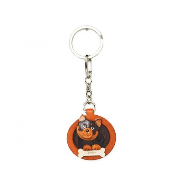 Shiba Black&Tan Leather Dog plate Keychain