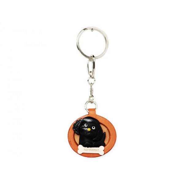 Toy Poodle Black Leather Dog plate Keychain