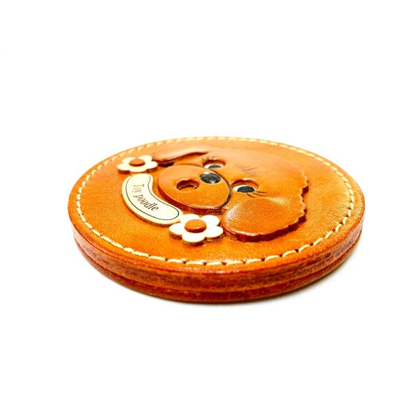 TOY POODLE genuine leather handmade compact mirror #26689