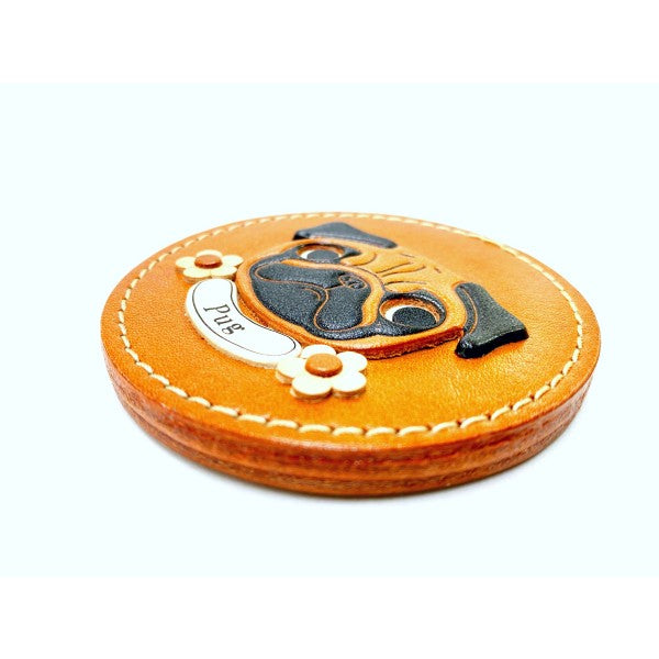 PUG genuine leather handmade compact mirror #26690