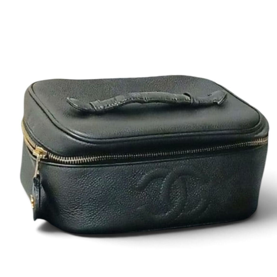 CHANEL Vanity Bag / Pouch – Black Caviar Skin, CC Logo, Gold-Tone Hardware