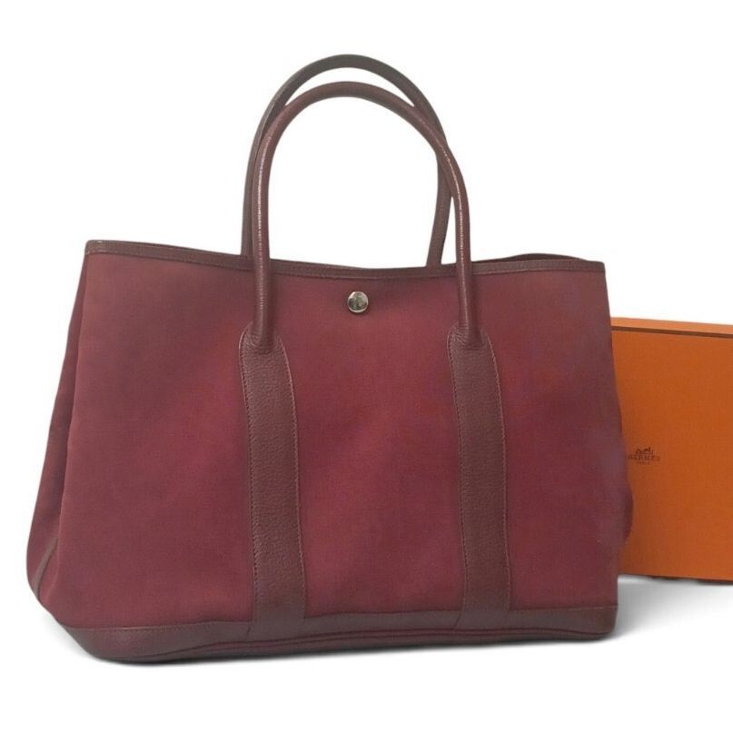 HERMÈS Garden Party PM Tote Bag, Canvas, Bordeaux Red, Stamp J