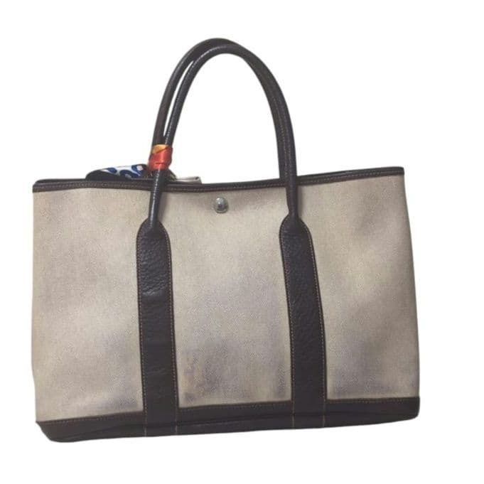 HERMÈS Garden Party PM Tote Bag – Brown/Beige, PVC & Leather Stamp F