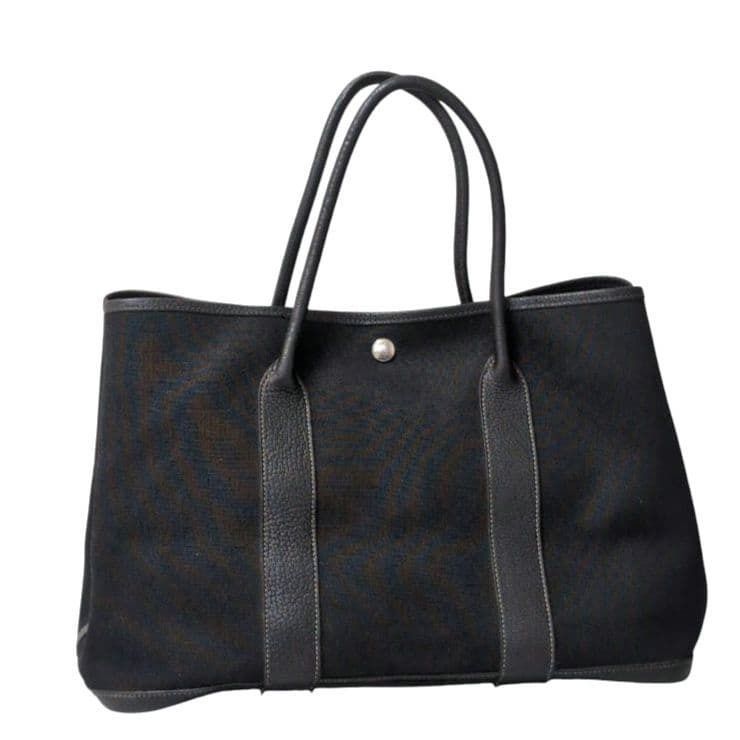 HERMES Garden Party PM Handbag/Tote Bag Toile H Black (Stamp C)