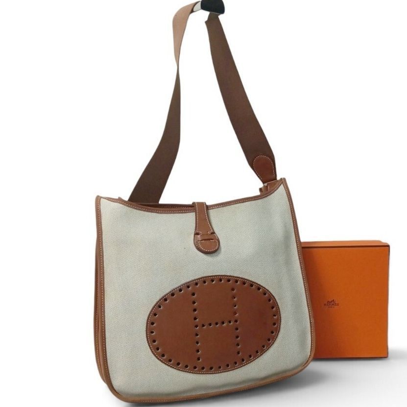 HERMÈS Evelyne 1 Unisex Toile H Brown Shoulder Bag B946 E stamp