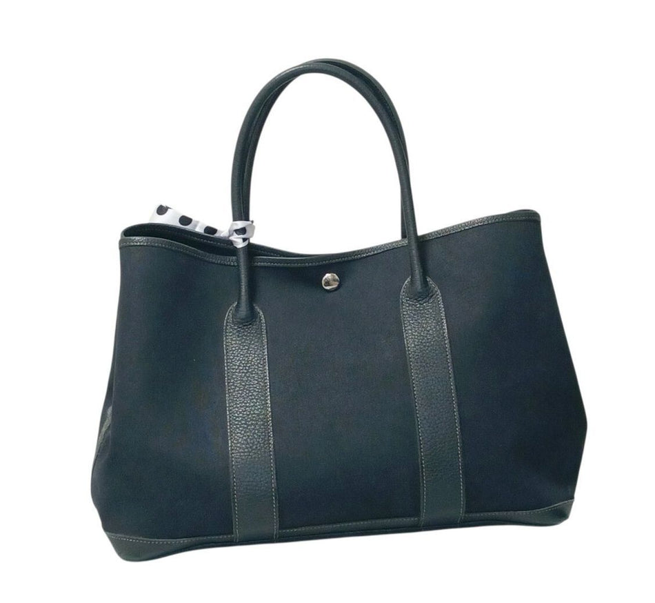 HERMES Garden Party PM Handbag/Tote Bag, Toile H Canvas, Black, Stamp □M