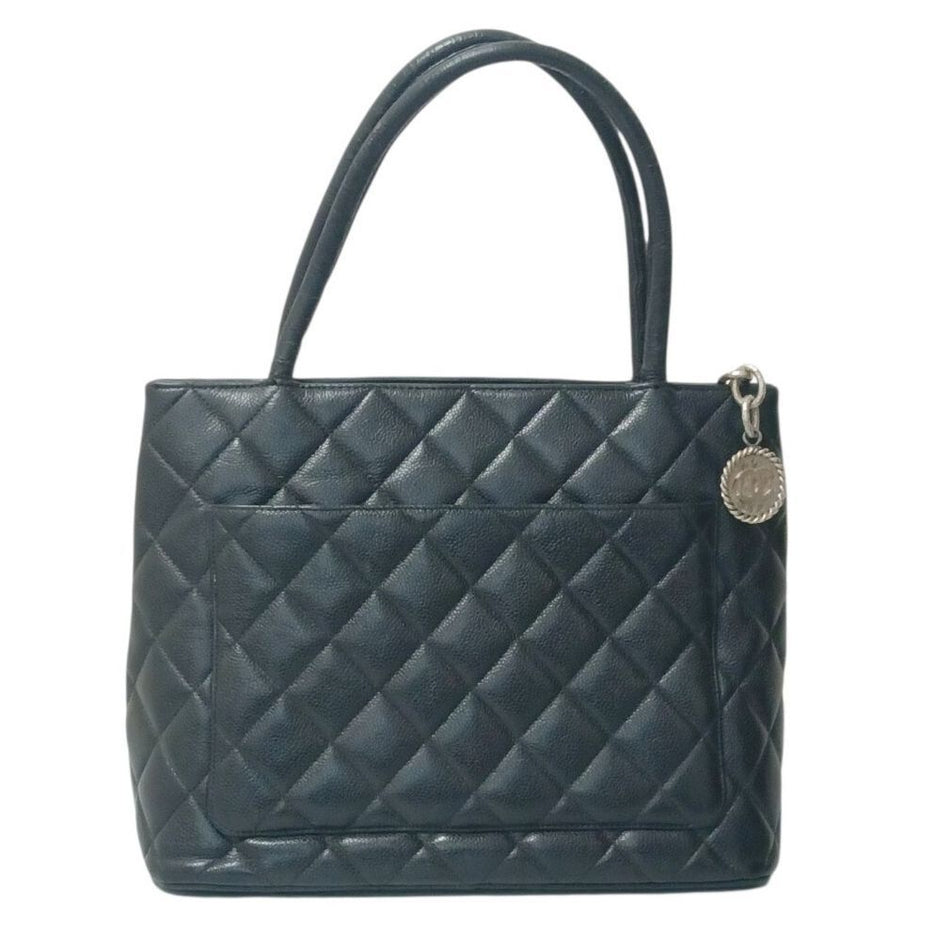 CHANEL Quilted Reissue Tote Bag Caviar Skin, CC Logo, Medallion Black