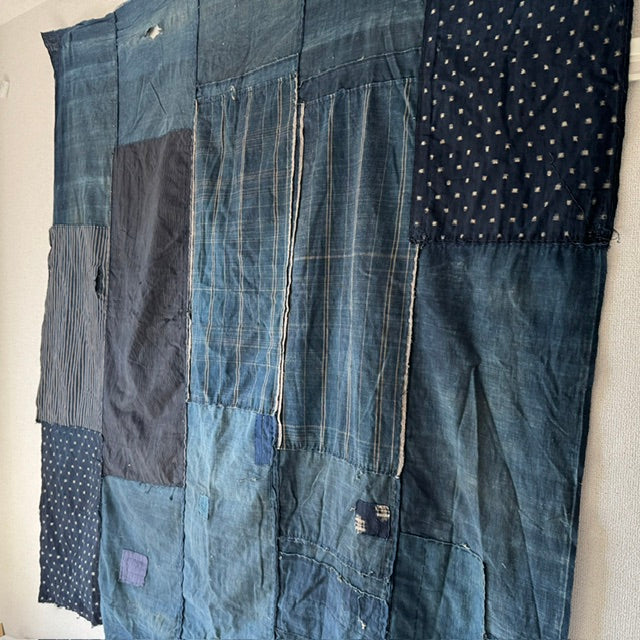 Antique Japanese BORO Indigo Futon Cover 5-Panel 59 x 61 inches