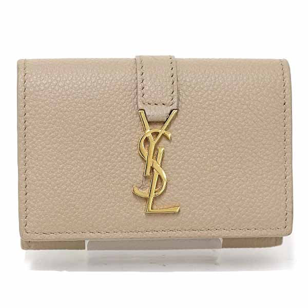 SAINT LAURENT Tri-fold wallet YSL Line Origami Tiny Wallet Leather Women Beige