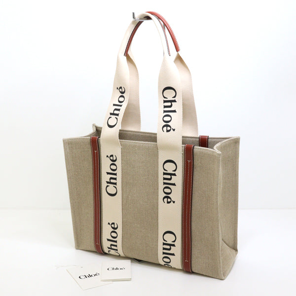 Chloe Tote Bag Linen Woody Tote CHC22AS383I2690U Women Beige