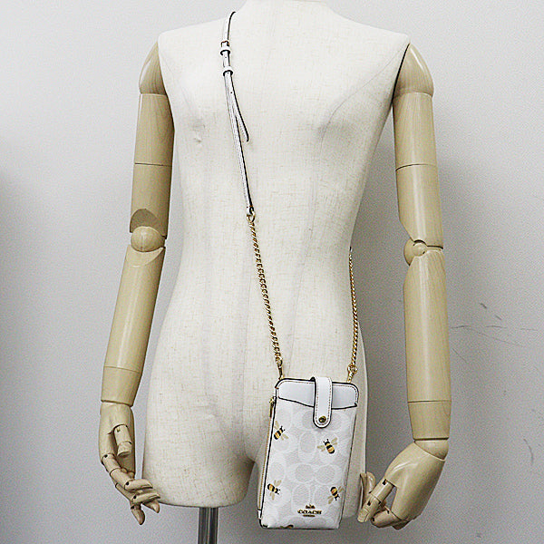 COACH Shoulder Bag Smartphone case Signature Honeybee PVC white Women