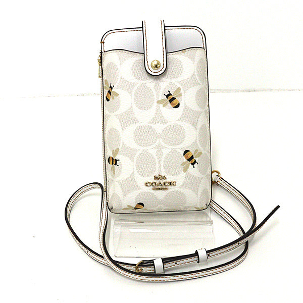 COACH Shoulder Bag Smartphone case Signature Honeybee PVC white Women