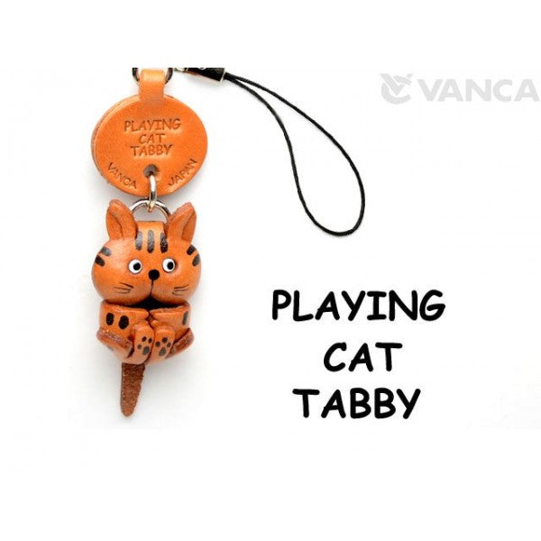 Tabby Playing Japanese Leather Cellularphone Charm Cat #46401