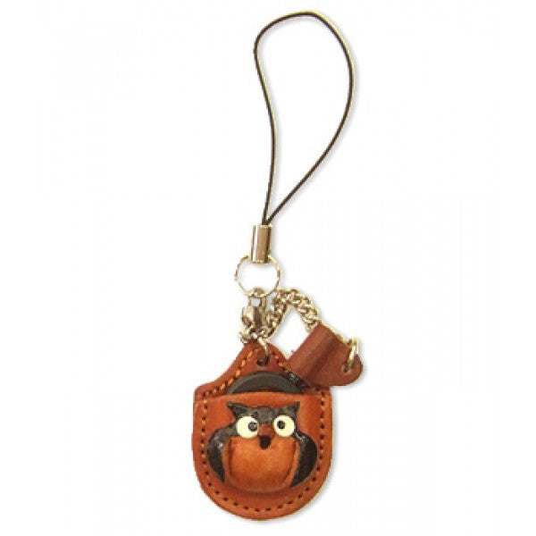 Owl Japanese Leather Cellularphone Charm Magnifying glass