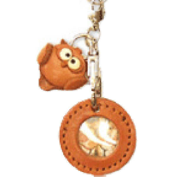 Owl Japanese Leather Cellularphone Charm Picture Frame Round