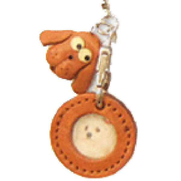 Dog Japanese Leather Cellularphone Charm Picture Frame Round