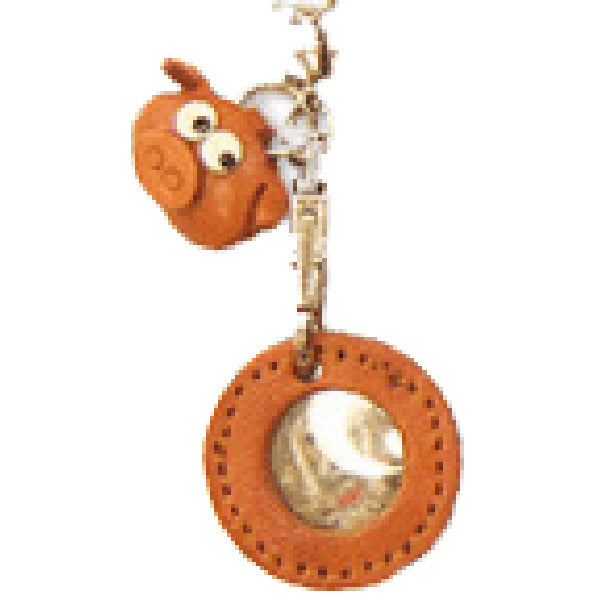 Pig Japanese Leather Cellularphone Charm Picture Frame Round