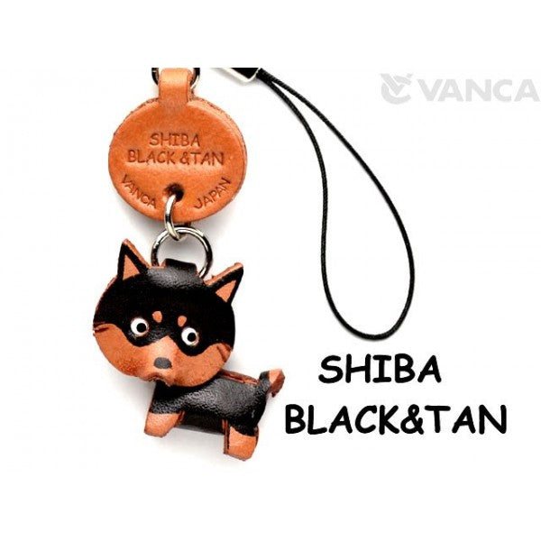 Shiba Dog Black&Tan Leather Cellularphone Charm #46777