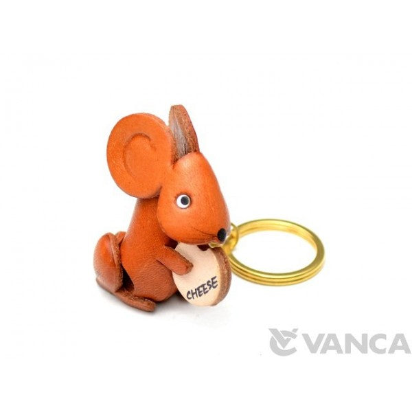 Mouse with Cheese Leather Keychain(L)