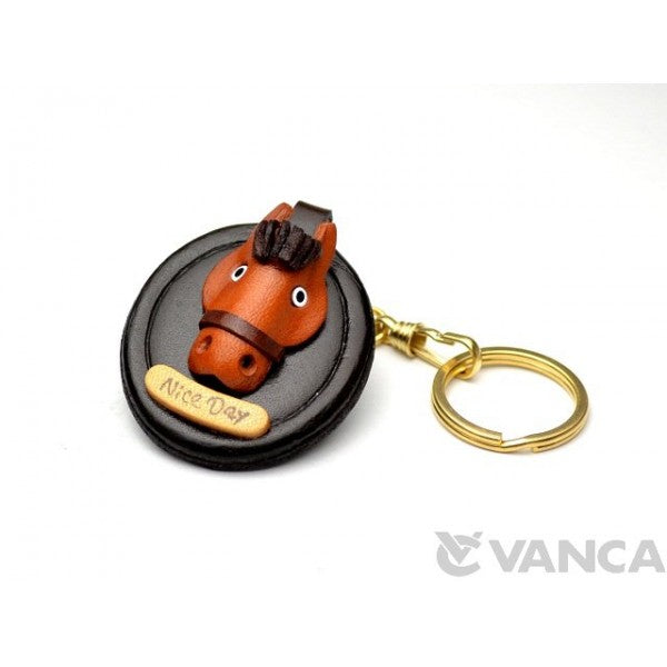 Horse Head Oval plate Leather Keychain(L)