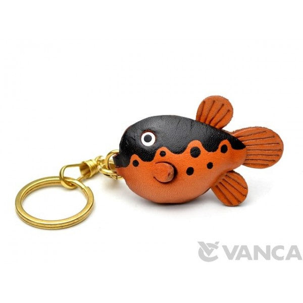 Globe/Blow/Puffer Fish Leather Keychain(L)