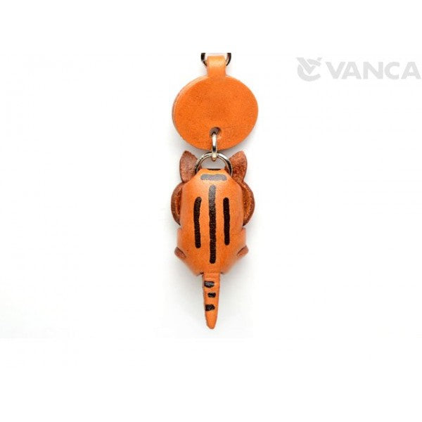 Tabby Playing Cat Japanese Leather Keychain