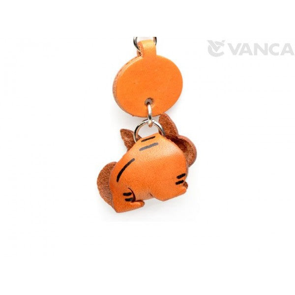 Tabby Sleeping Cat Japanese Leather Keychain