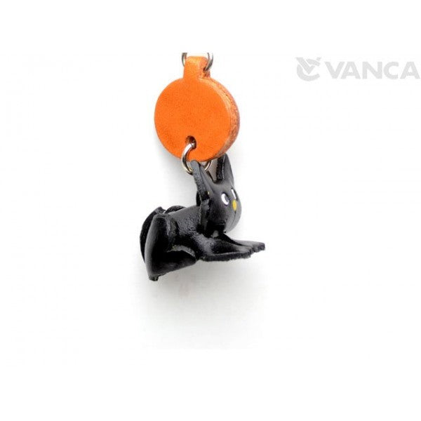 Black Sitting Japanese Leather Keychains Cat
