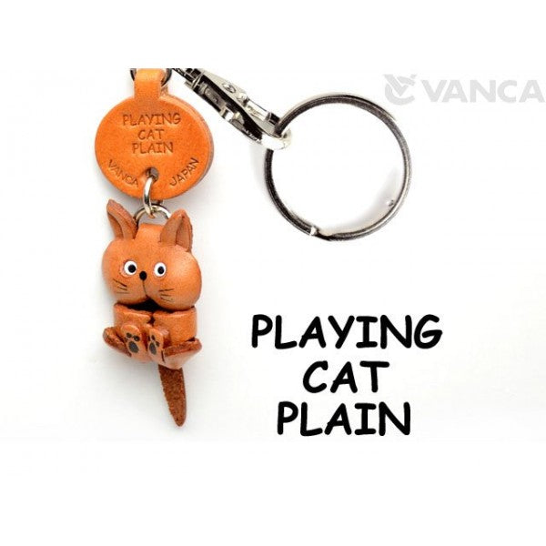 Plain Playing Cat Japanese Leather Keychains