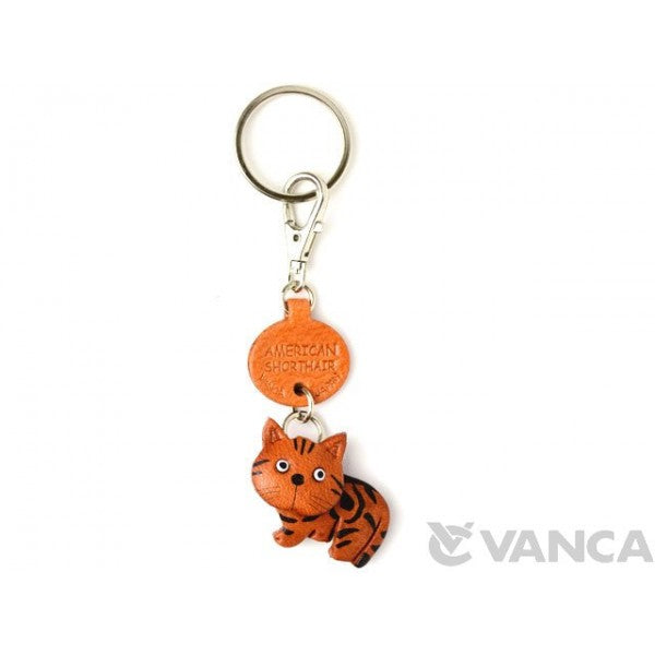 American Shorthair Leather Keychain Cat