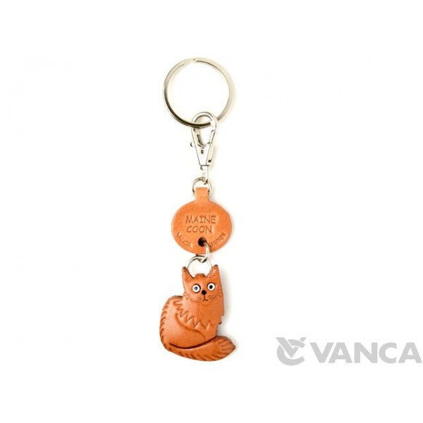 Maine Coon Leather Keychain Cat