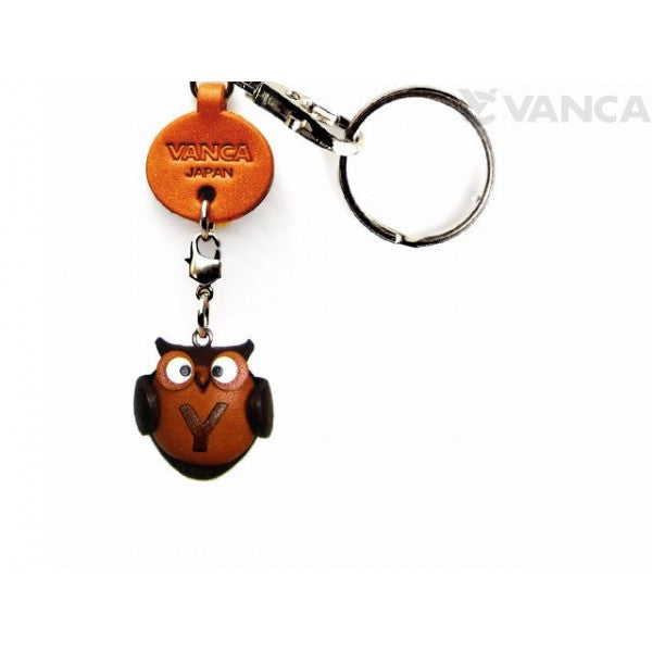 Initial Owl Y Leather Animal Keychain