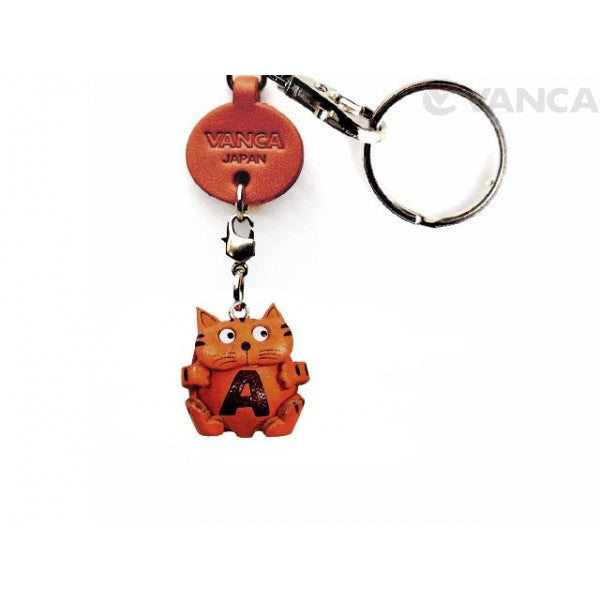 Initial Cat A Leather Animal Keychain