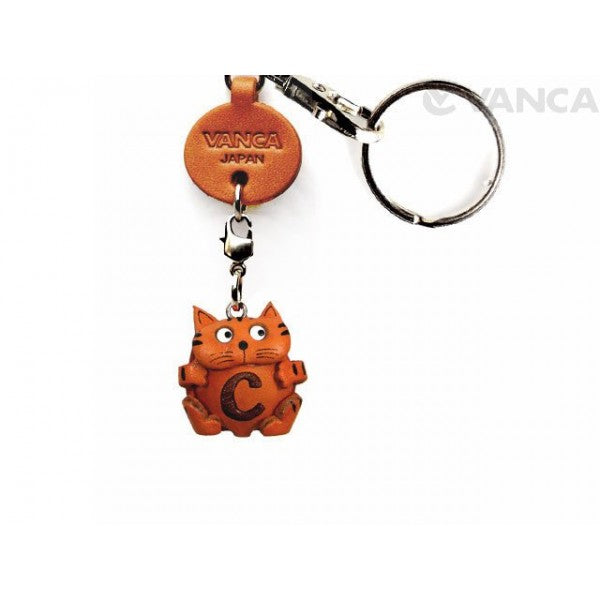 Initial Cat C Leather Animal Keychain