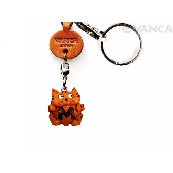 Initial Cat M Leather Animal Keychain