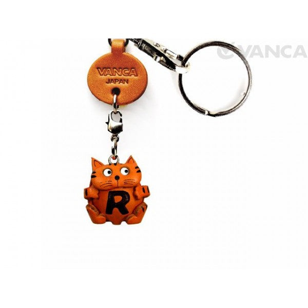Initial Cat R Leather Animal Keychain