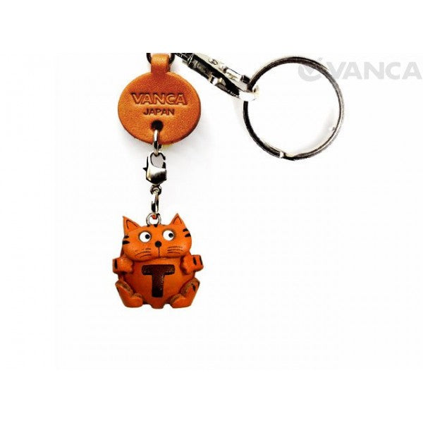 Initial Cat T Leather Animal Keychain