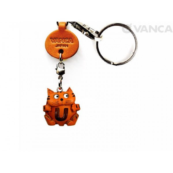 Initial Cat U Leather Animal Keychain