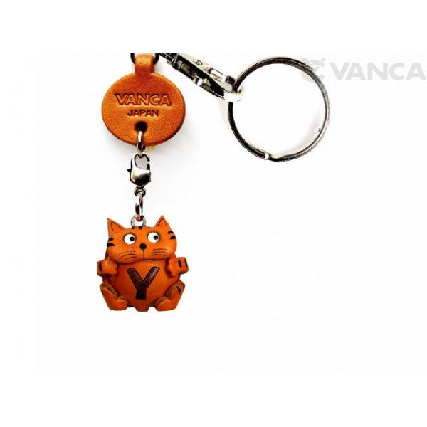 Initial Cat Y Leather Animal Keychain