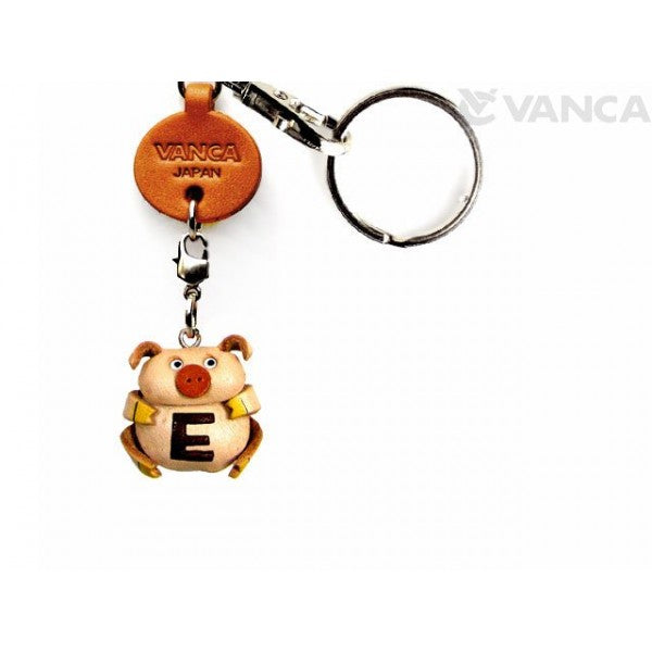 Initial Pig E Leather Animal Keychain