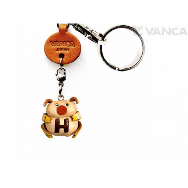 Initial Pig H Leather Animal Keychain