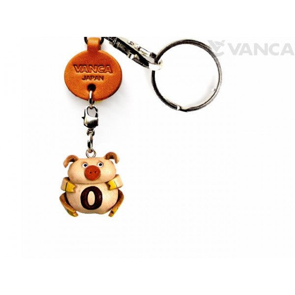 Initial Pig O Leather Animal Keychain