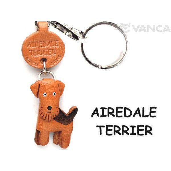 Airedale Terrier Leather Dog Keychain