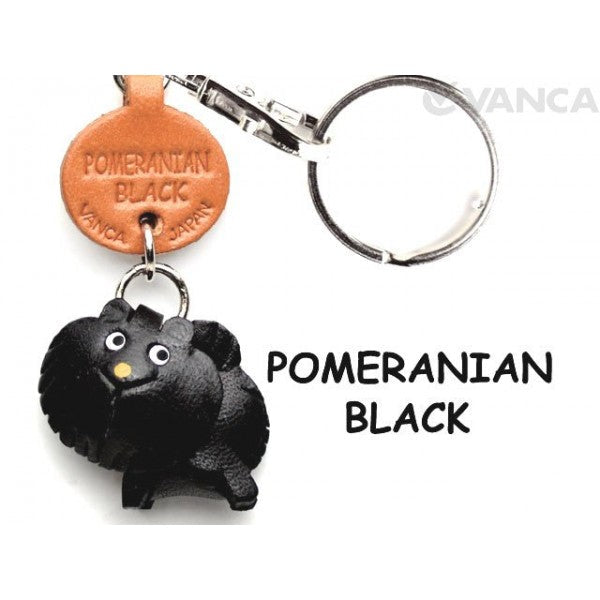 Pomeranian Black Leather Dog Keychain