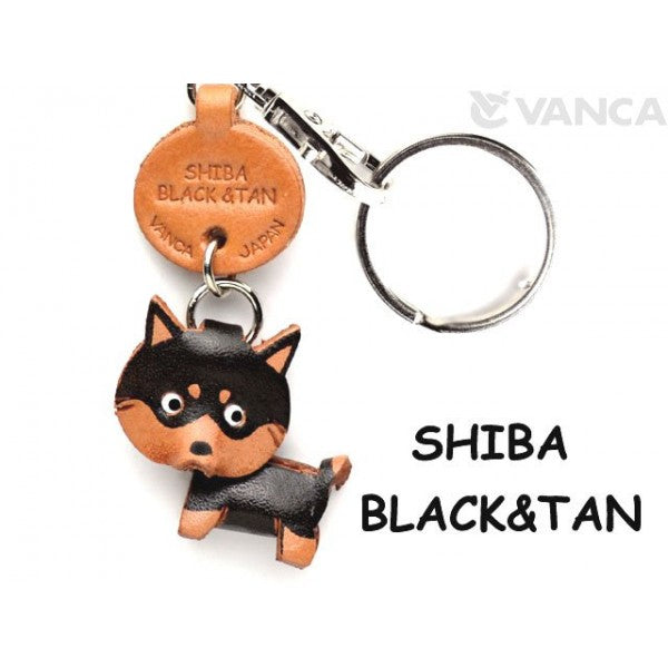 Shiba Dog Black&Tan Leather Dog Keychain