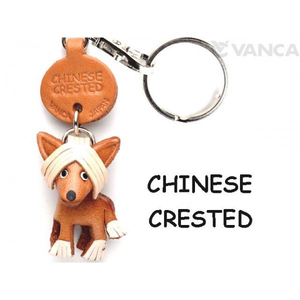 Chinese Crested Leather Dog Keychain